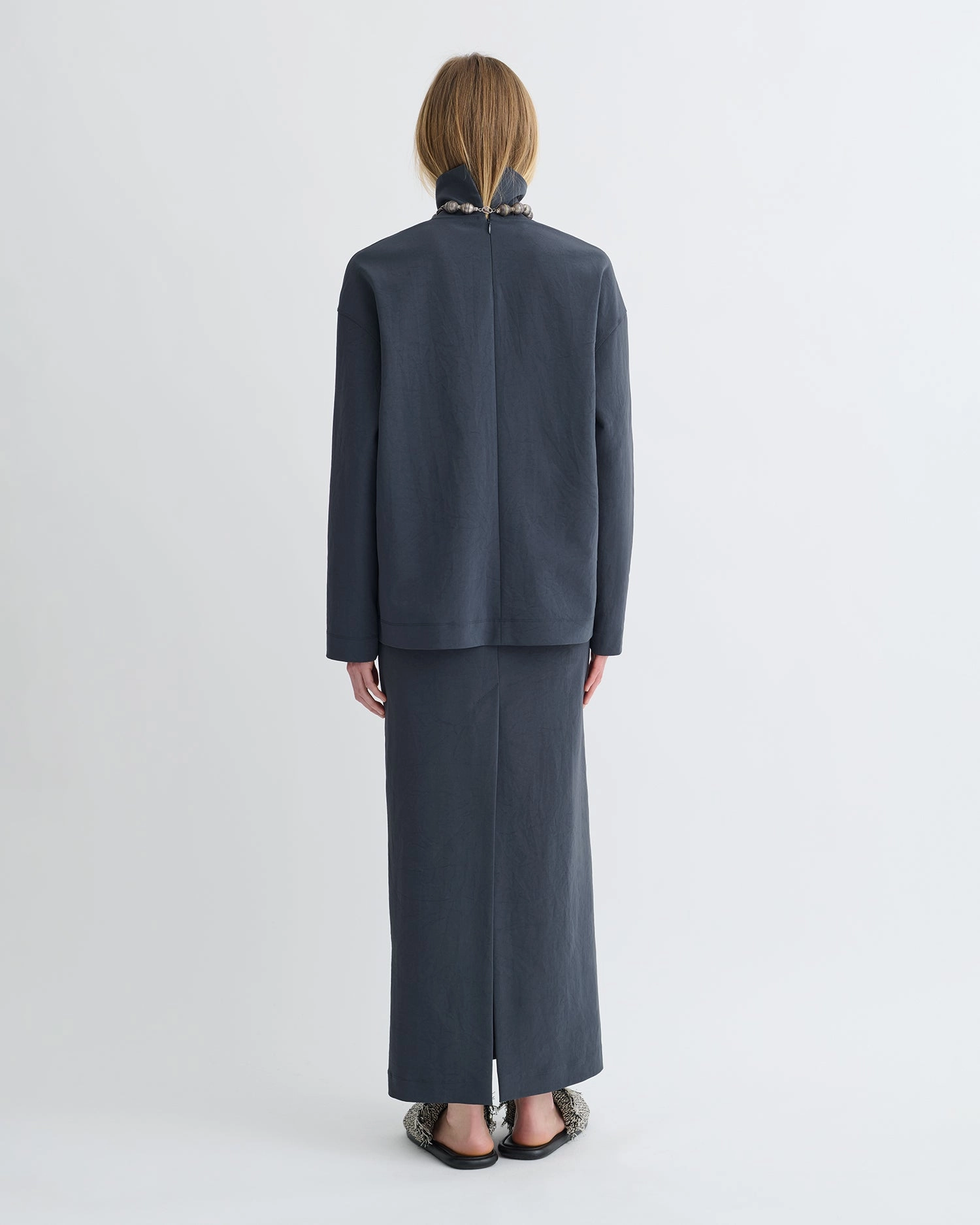 Sitara - Paper Jersey Turtleneck Top - Dusty Blue Stylish Look Compact TravelFriendly Design