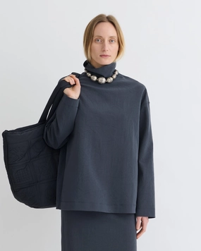TactileWeave NeutralPalette Sitara - Paper Jersey Turtleneck Top - Dusty Blue