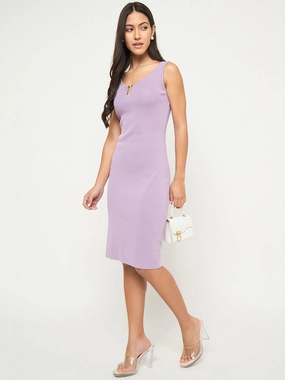 Madame Keyhole Detail Lilac Midi Bodycon Dress High-Fashion Fresh Appeal