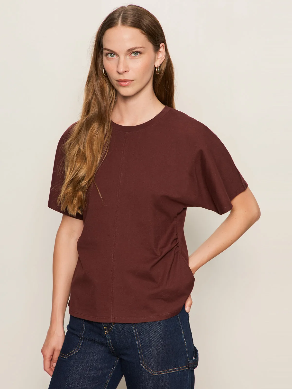 Shirred Waist Dolman Tee Chicory Timeless Fit