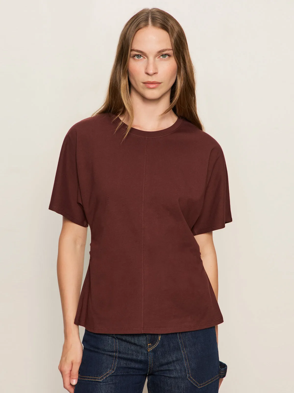 Shirred Waist Dolman Tee Chicory Breathable Fit Wear Casual Layer
