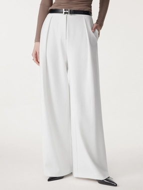 Versatile staple Rayon drape Non-sheer Airy Mid Rise Pleated Airy Trouser with Pockets