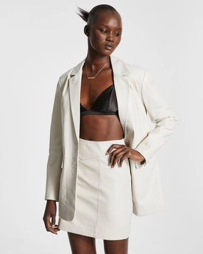 VIVIAN LEATHER BLAZER OFF WHITE Street Style All Weather Protection