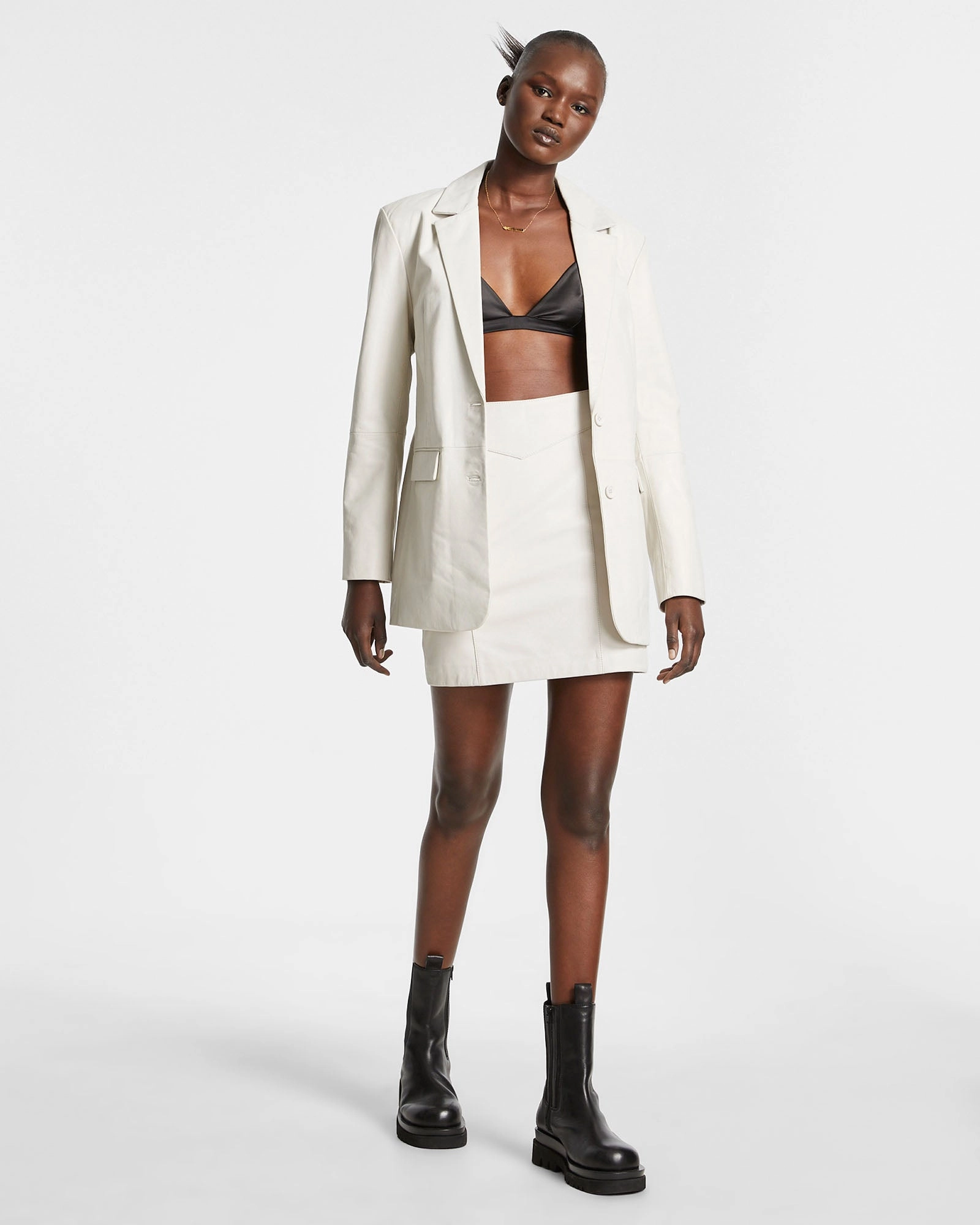 VIVIAN LEATHER BLAZER OFF WHITE High-quality Outdoor Protection