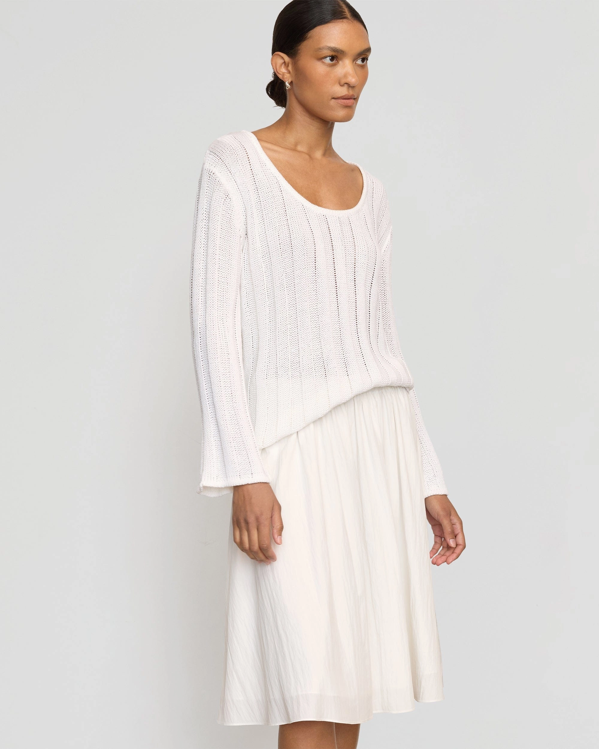 Leah Ribbed Scoop-Neck Sweater Multi Panel Cut Yarn Dyed Fabric