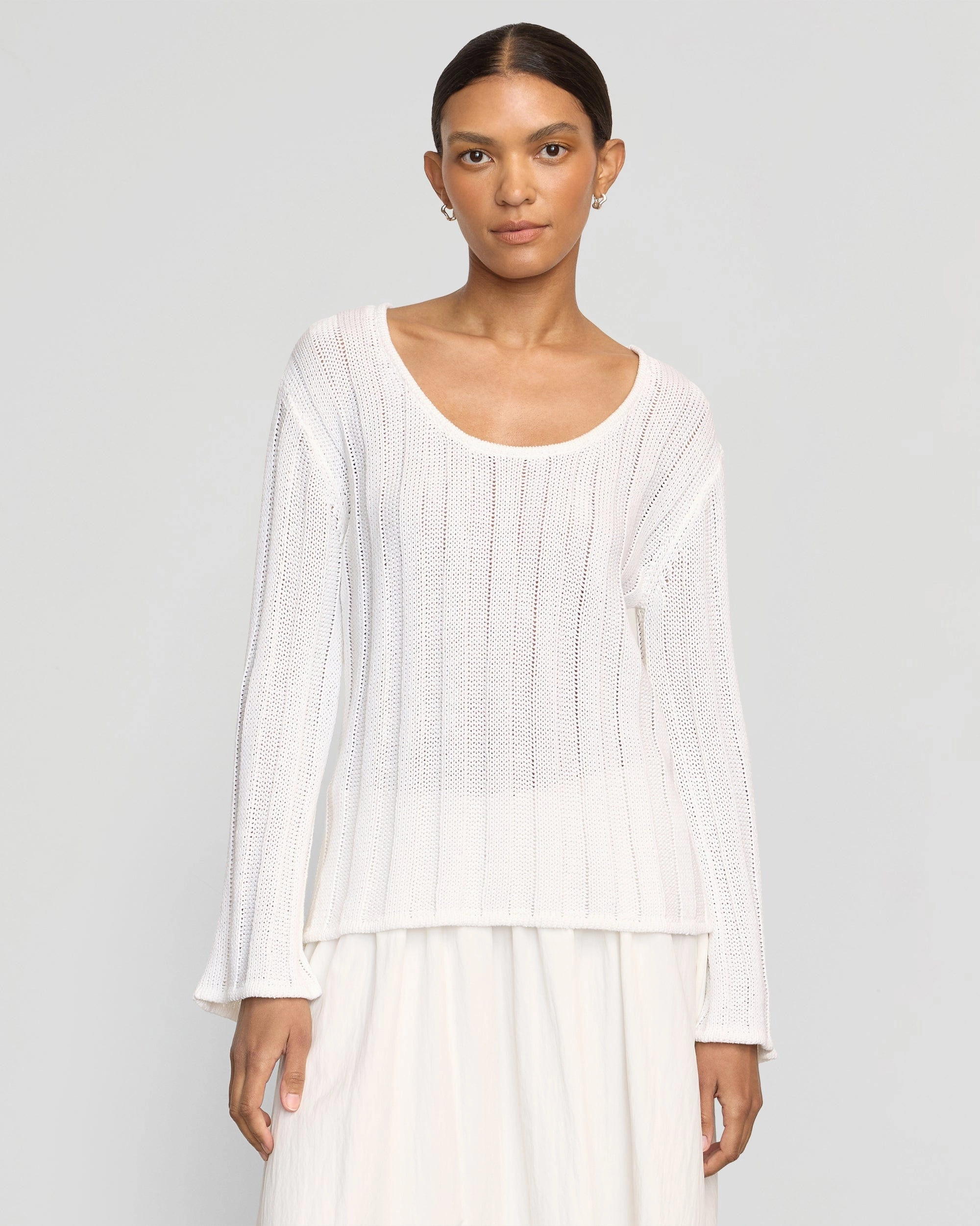 Leah Ribbed Scoop-Neck Sweater Stain Resistant Treatment Sport Hoodie