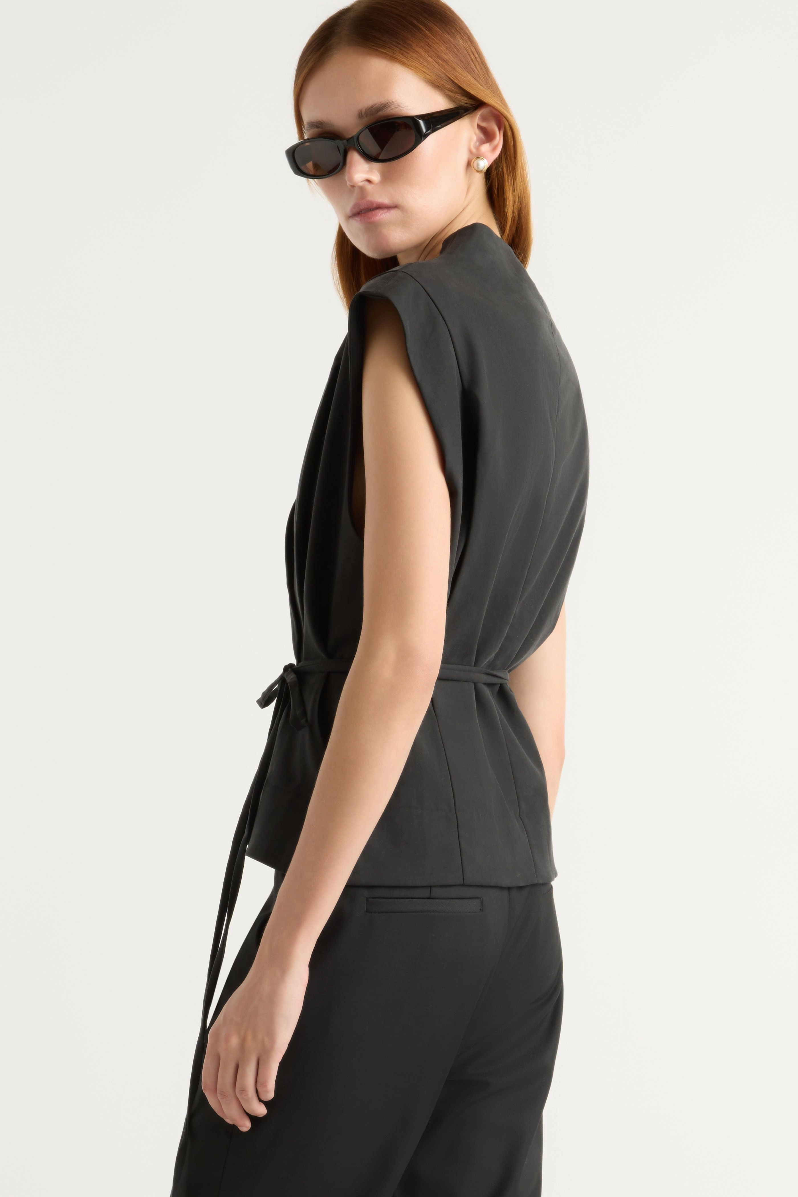 Smooth Zipper Integration Leandra Tencel-Blend Wrap Vest