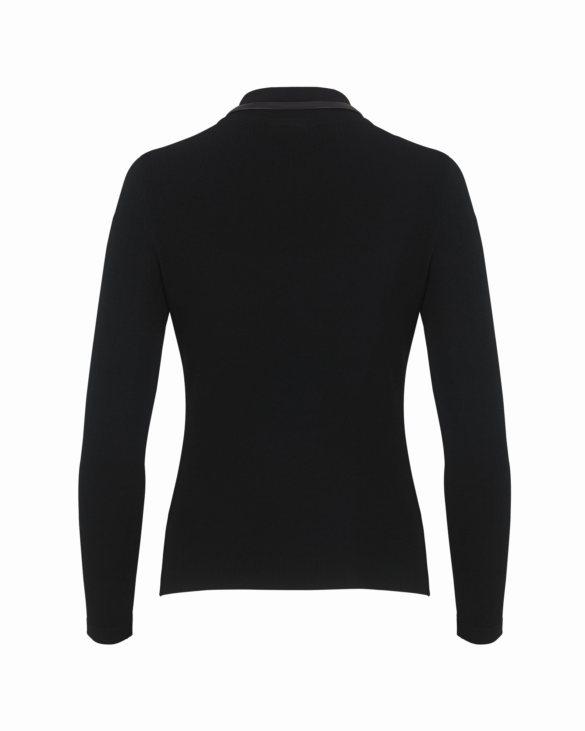 Leather Color Combination Collar Knit - Black Wrinkle Resistant Textile