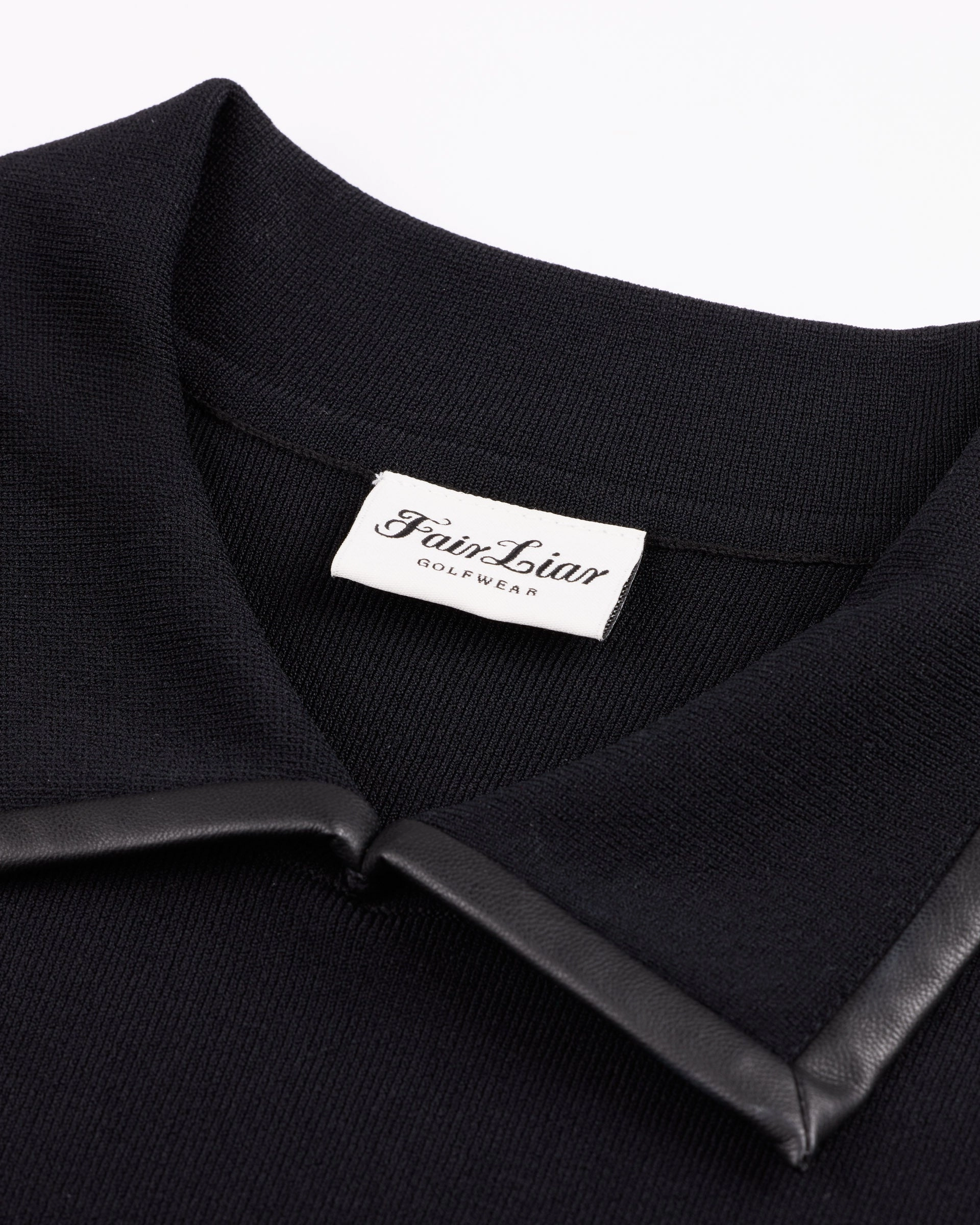 Leather Color Combination Collar Knit - Black Lightweight Layering Option Basic Sweatshirt