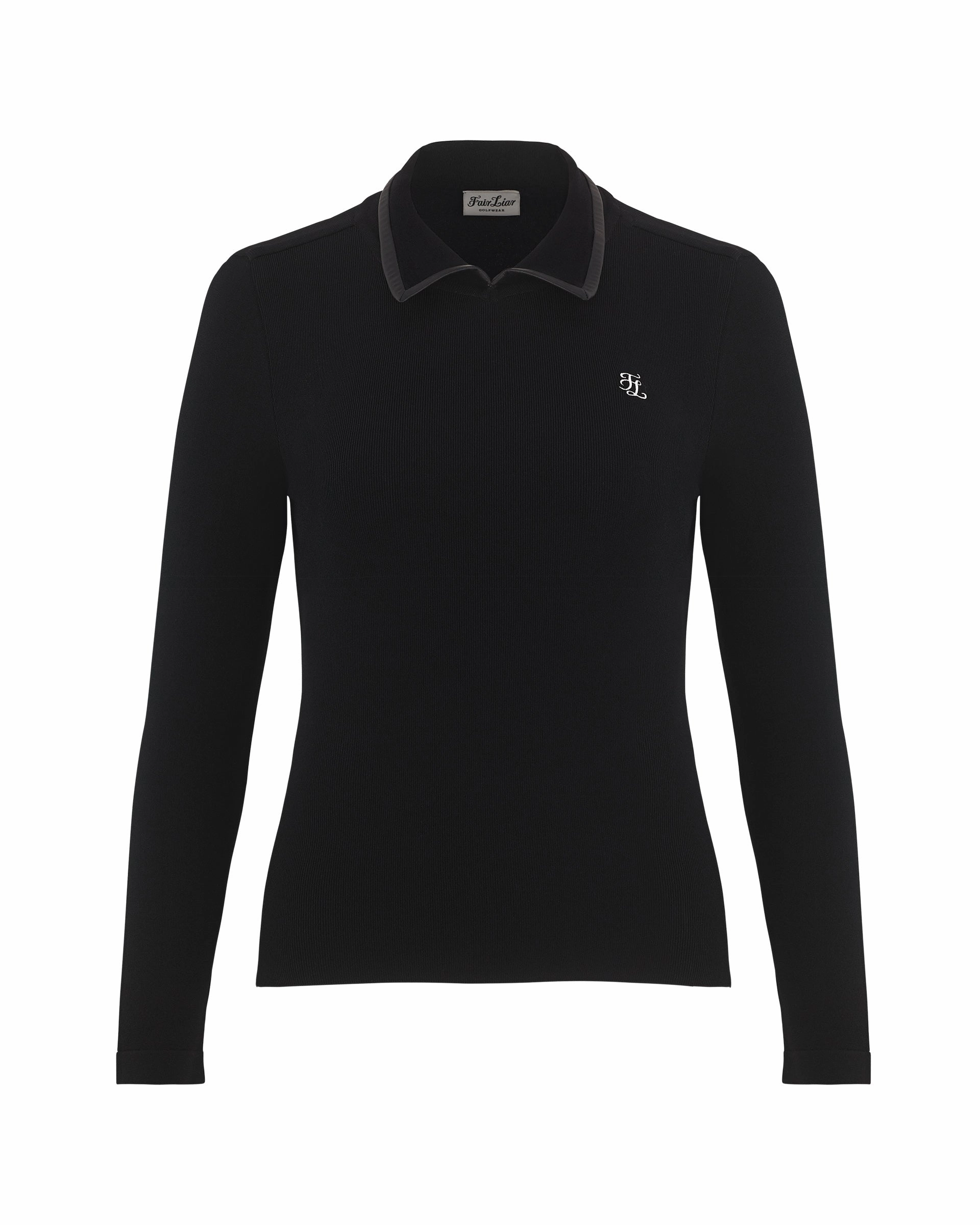LightweightFabric Leather Color Combination Collar Knit - Black