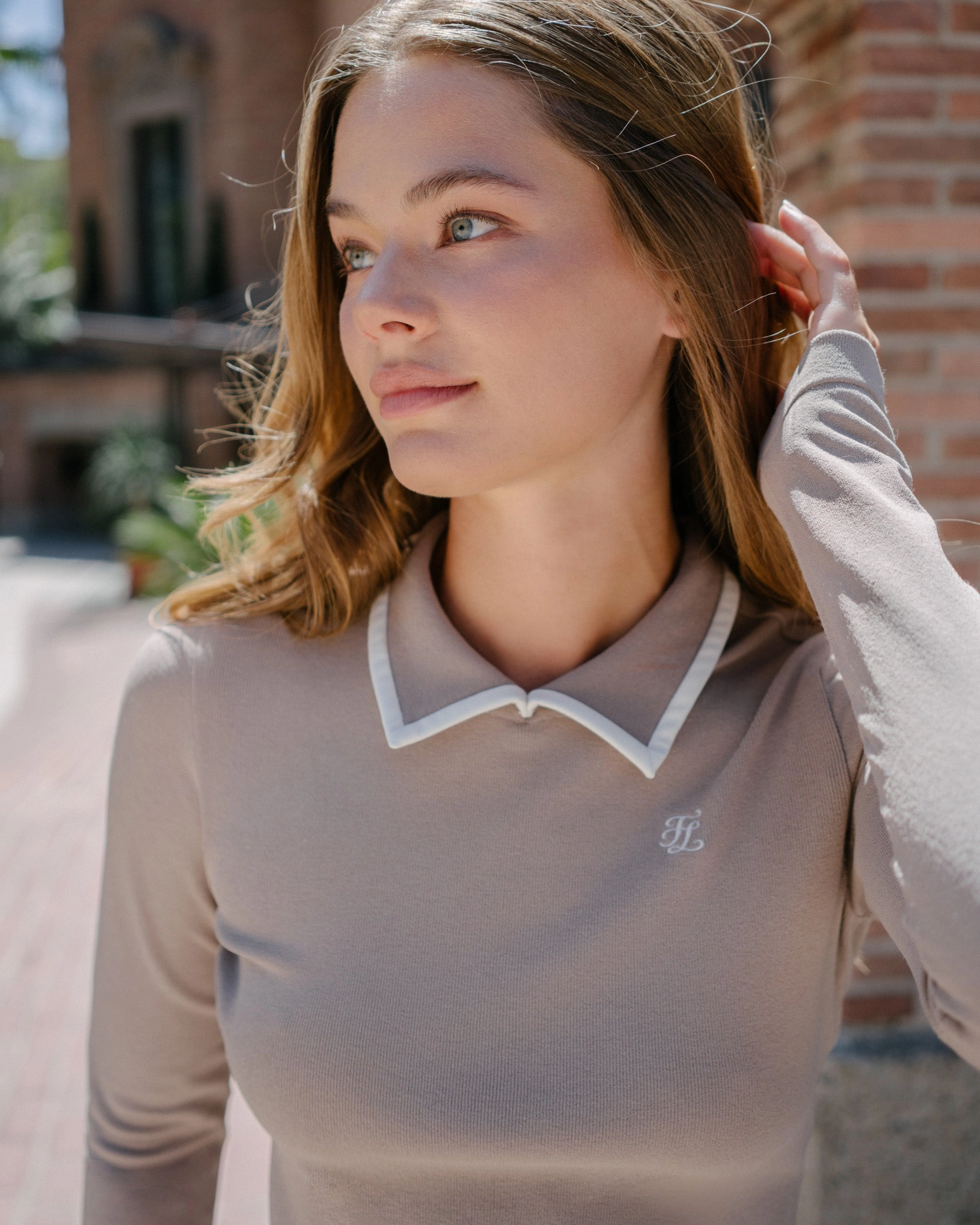 Leather Color Combination Collar Knit - Cocoa Sustainable Production Certified Tencel Lyocell Fiber