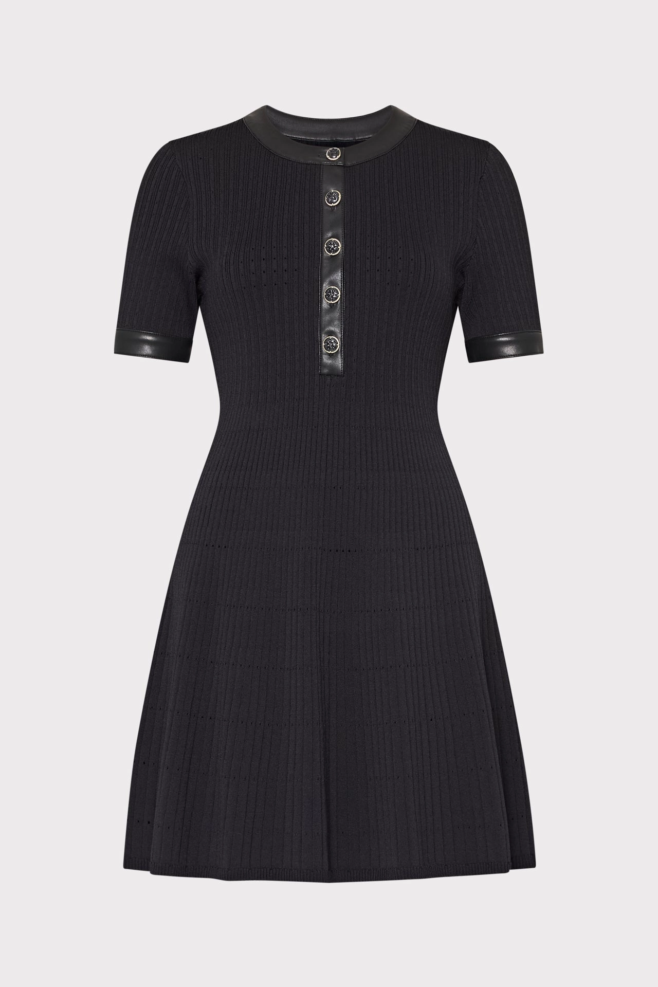 Snug feel Leather Detail Flare Knit Mini Dress