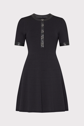 Snug feel Leather Detail Flare Knit Mini Dress