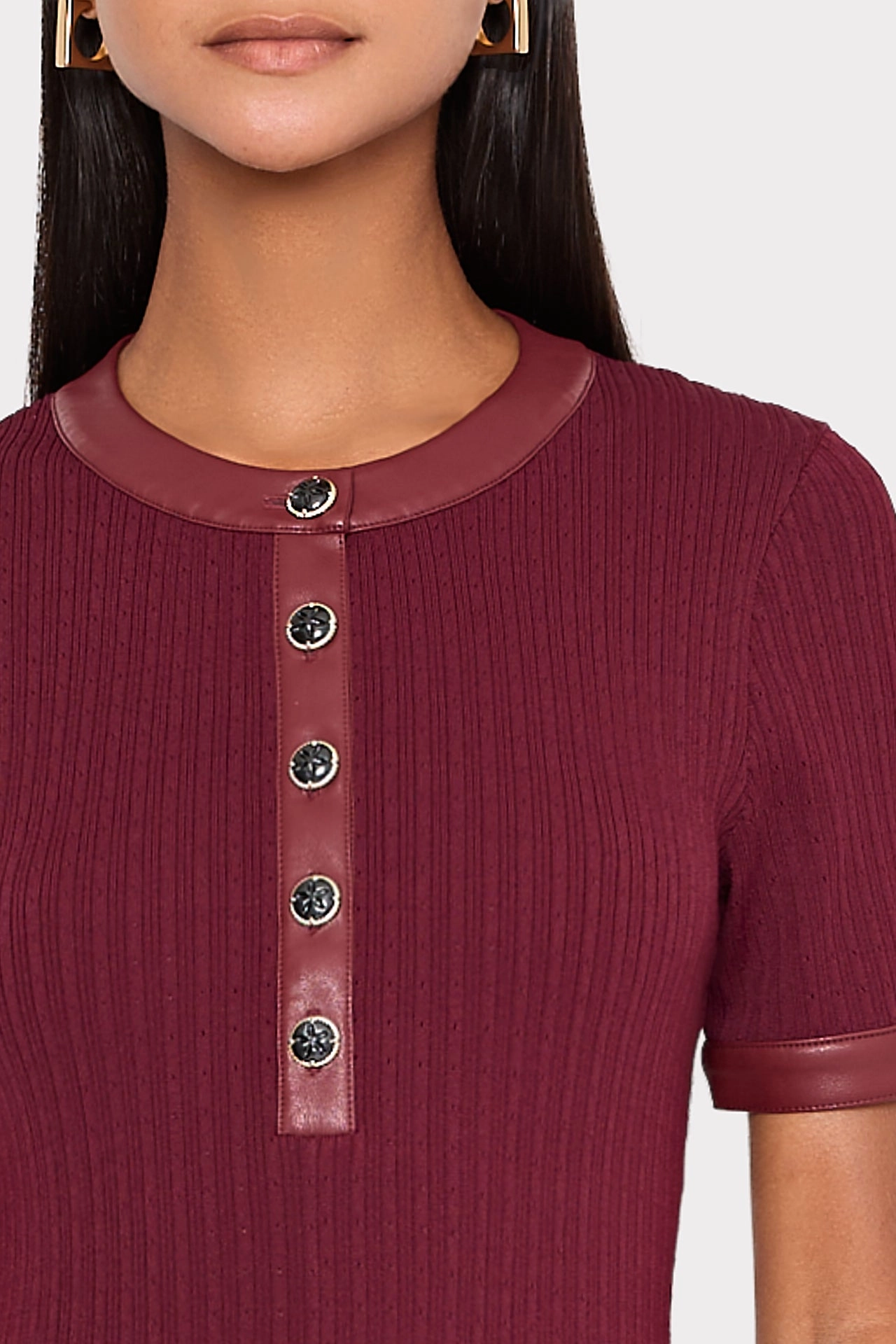 Lightweight texture Leather Detail Knit Midi Dress