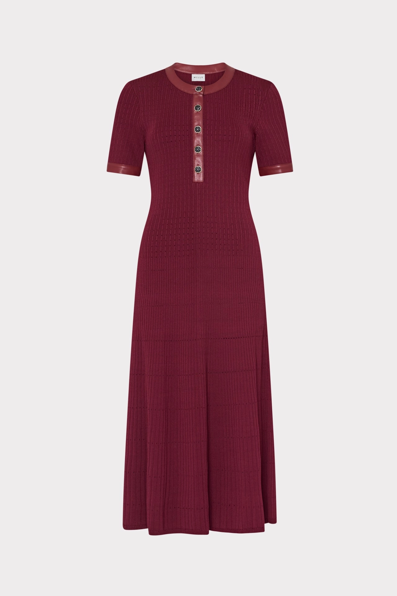 Lightweight Thermal Insulation Leather Detail Knit Midi Dress