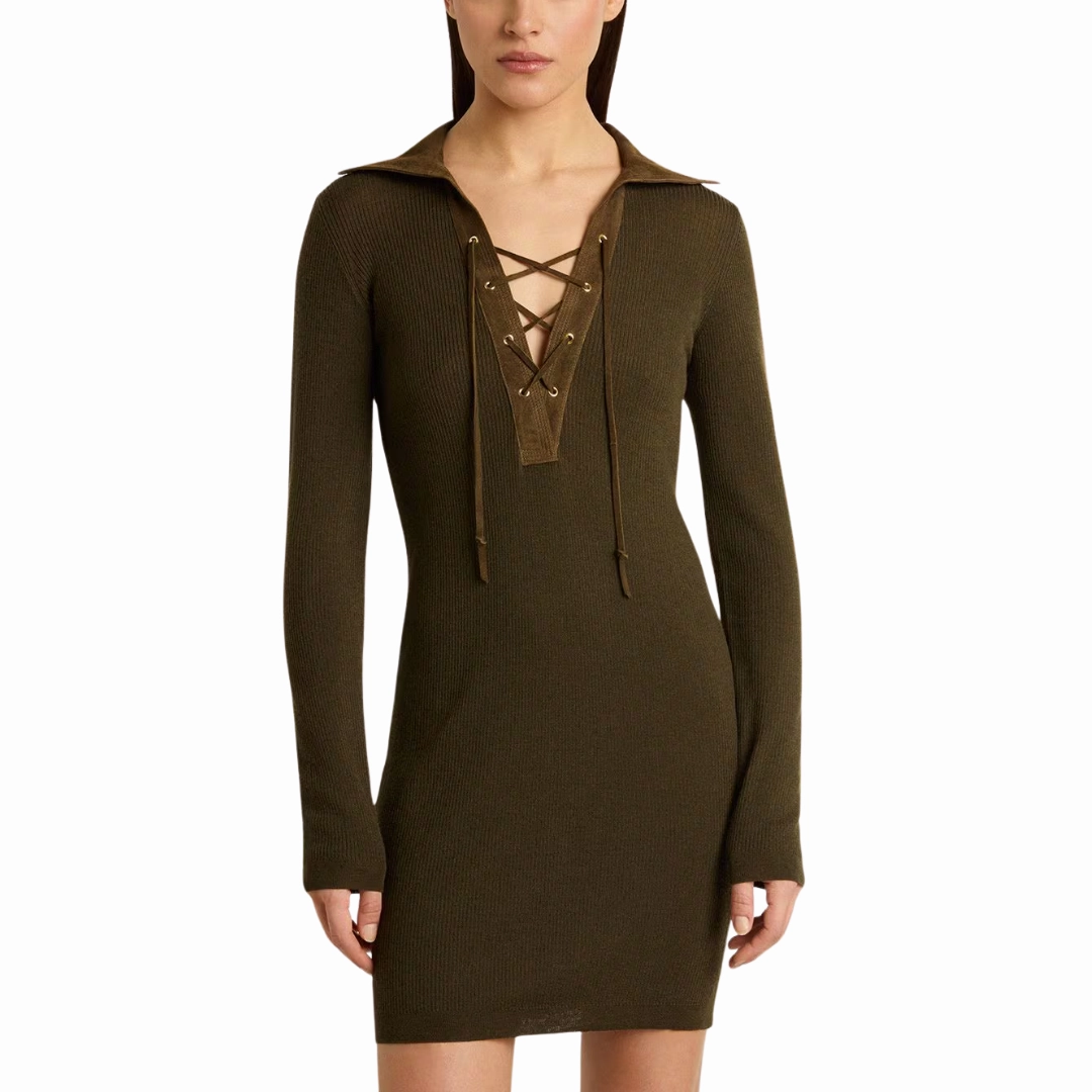 Tie-Detail Chill Comfort Leather Detail Mini Dress