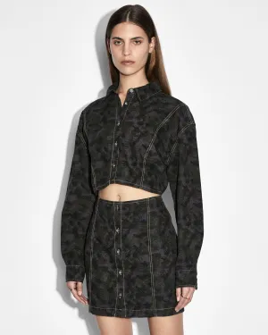 Tie-dye Shimmer-Finish CUTOUT SHIRT DRESS CAMO