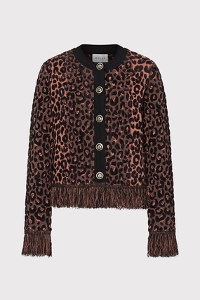 Outdoor Comforted Lightweight Jersey Material Leopard Fringe Cardigan Jacket