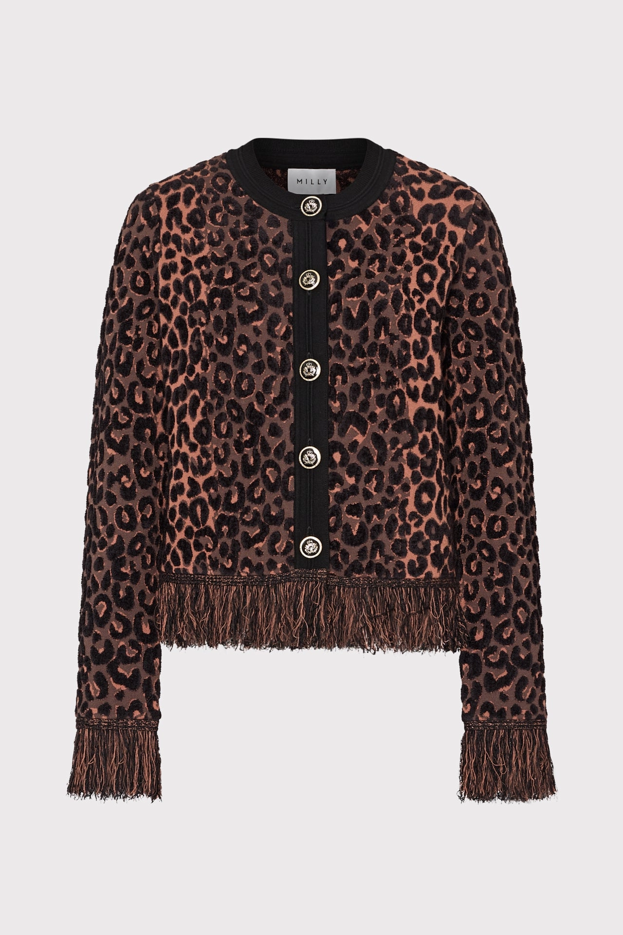 Daily Piece Smooth Seam Leopard Fringe Cardigan Jacket