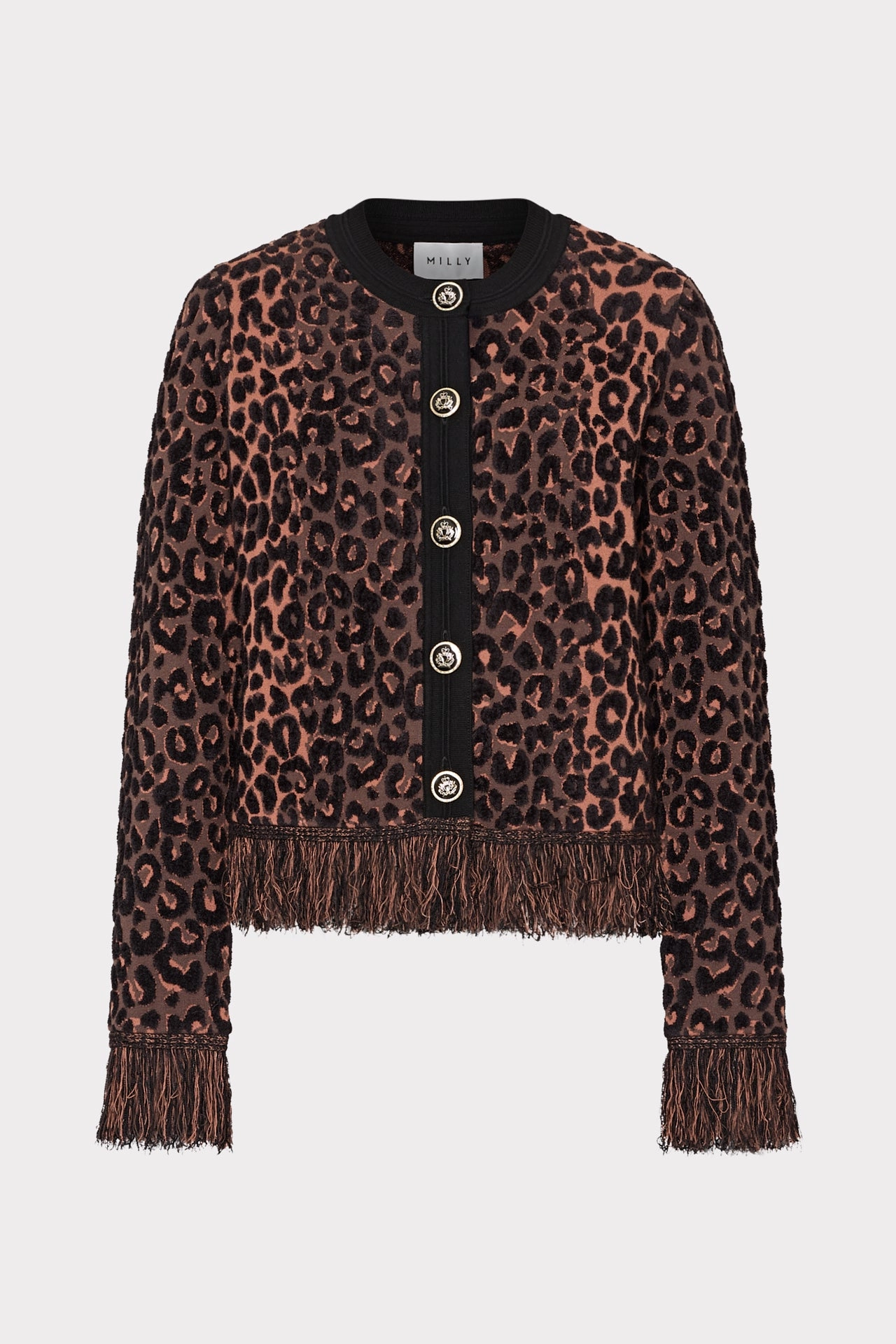 Leopard Fringe Cardigan Jacket Antibacterial Treatment