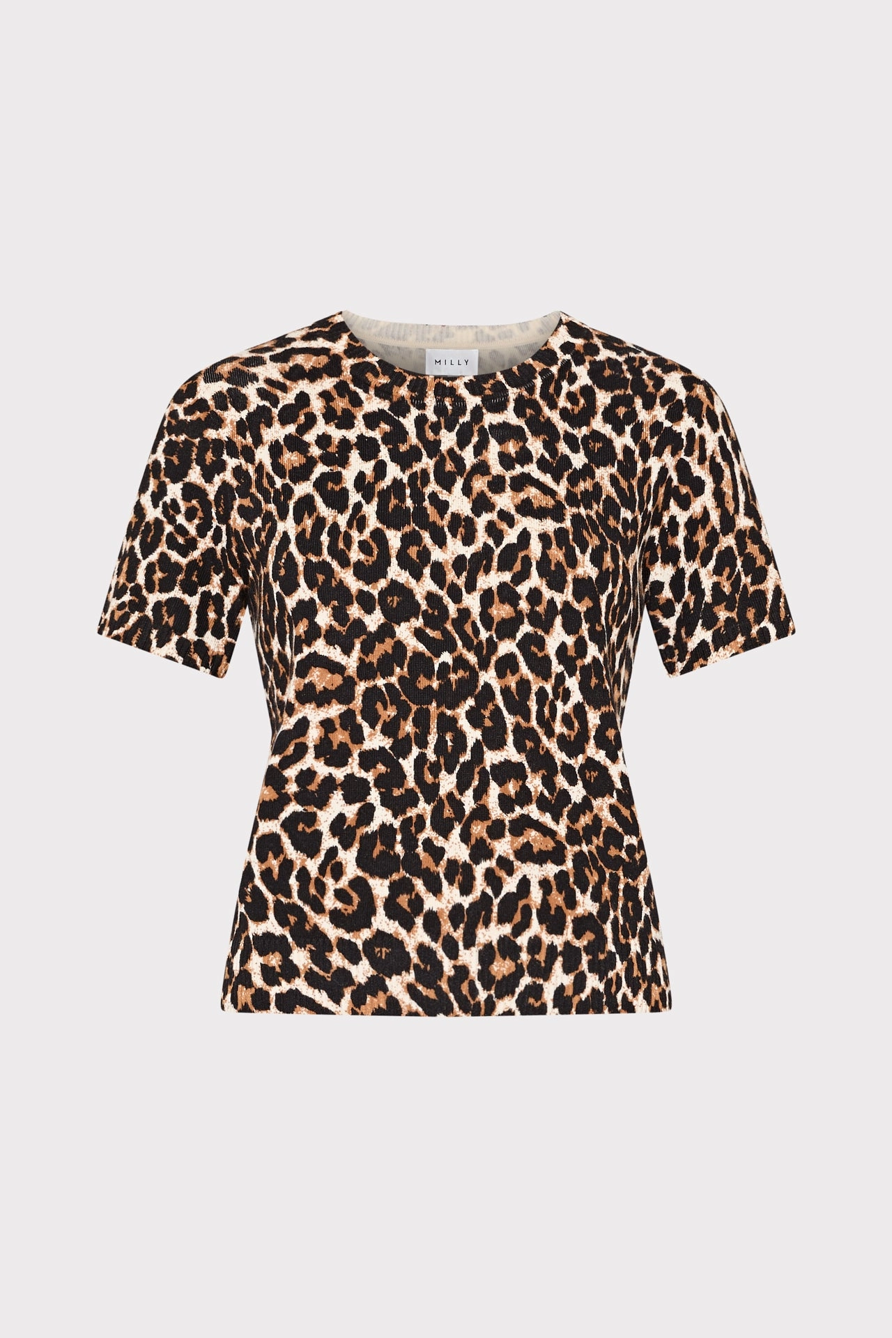 Leopard Print Short Sleeve Knit Top Anytime Fit