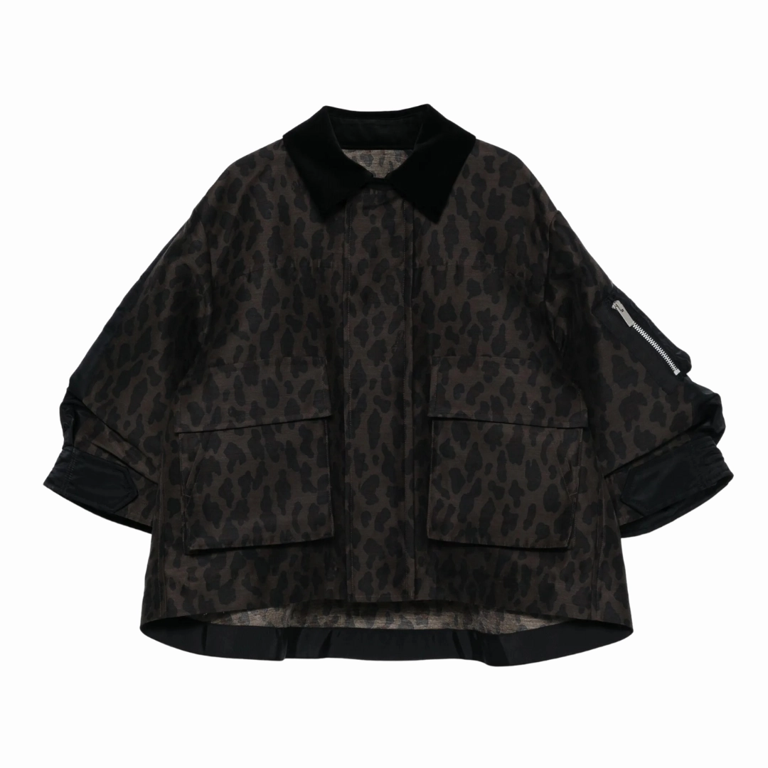 Weekend Outing Wear Detachable Lining Leopard Print x Nylon Jacket
