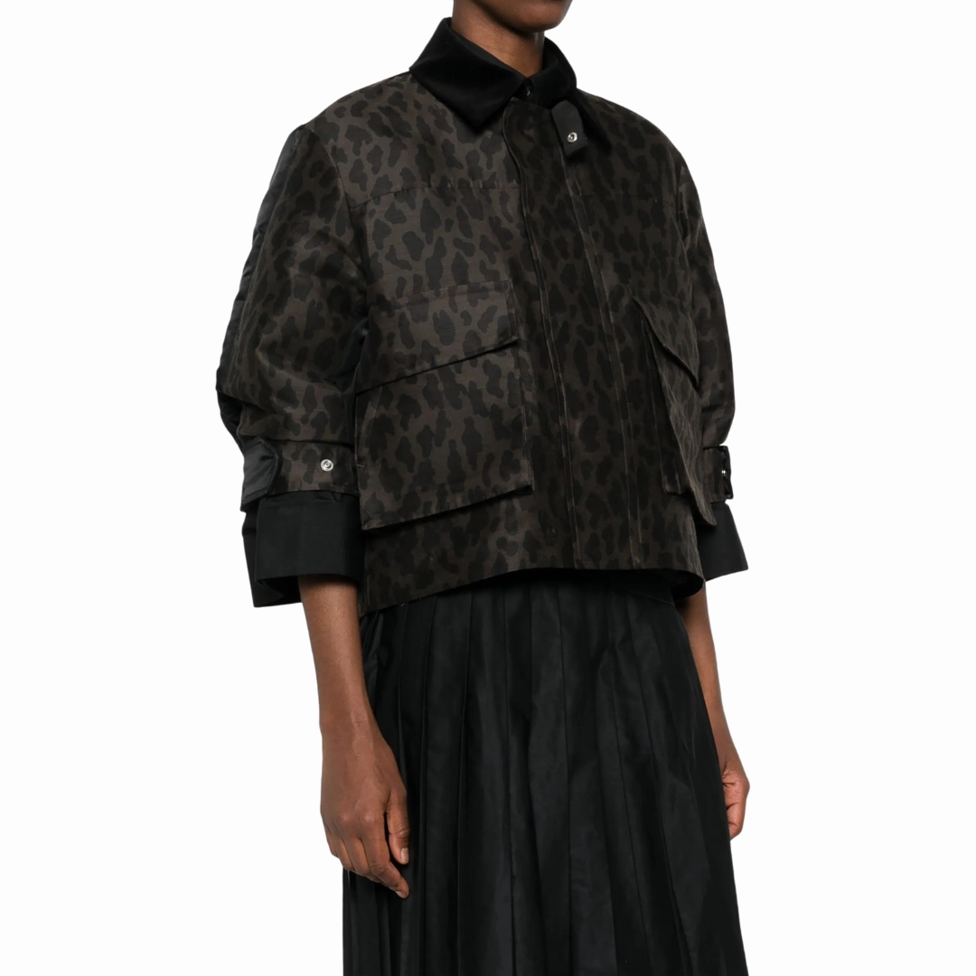 Leopard Print x Nylon Jacket Neutral palette Bomber Cut