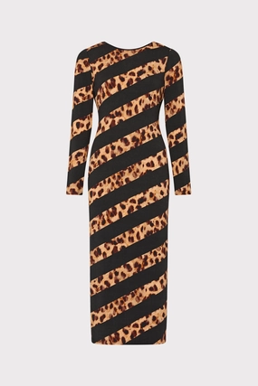 Fresh Casual Wear Leopard Stripe Jersey Midi Dress