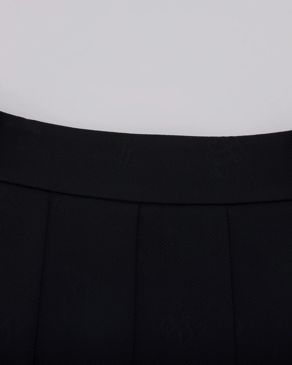 Button Details Crisp Fit Lettering jacquard pleated skirt - Black