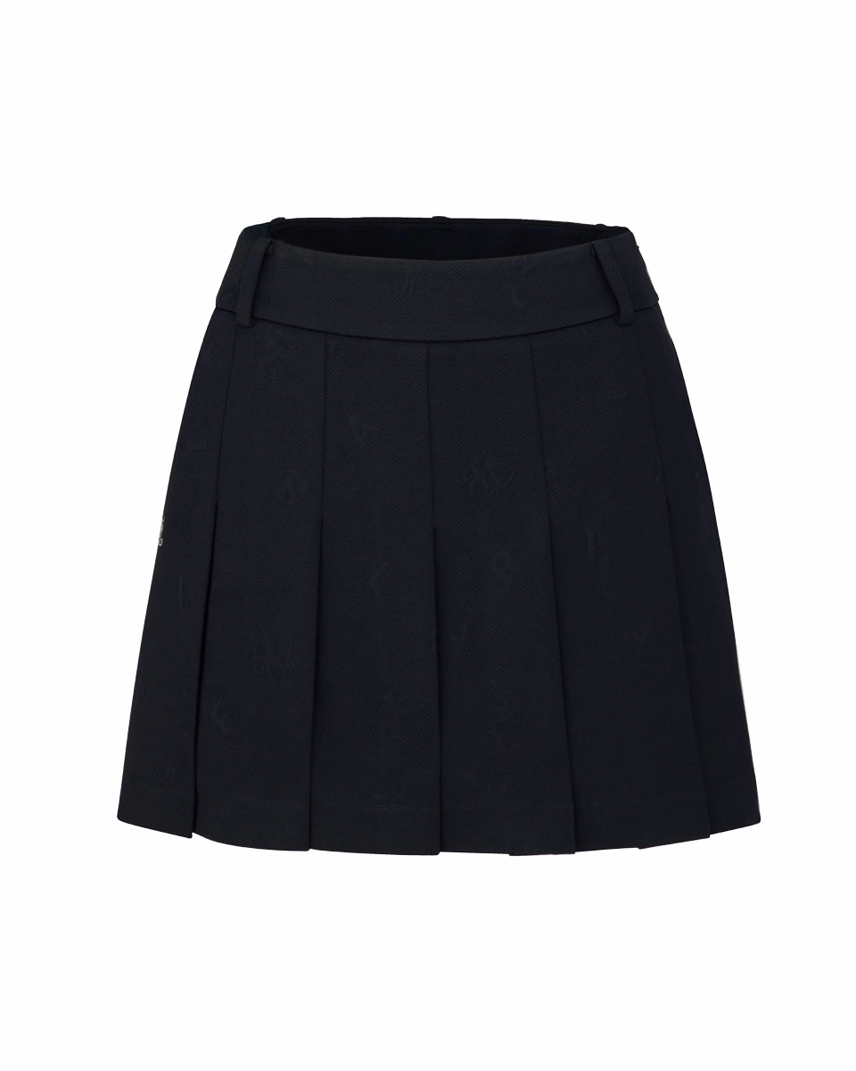 Lettering jacquard pleated skirt - Black Handmade Quality