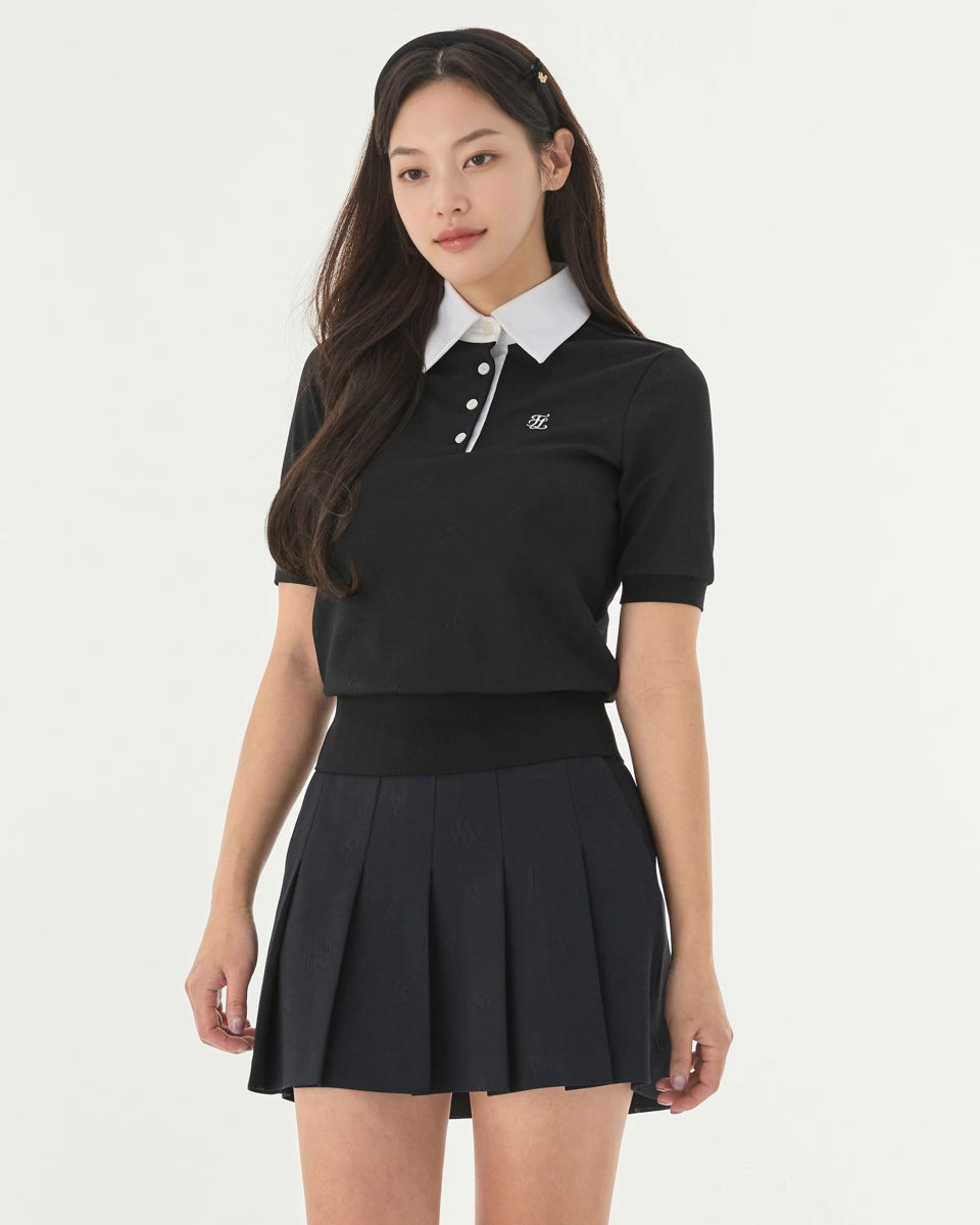Modern Outfit Lettering jacquard pleated skirt - Black