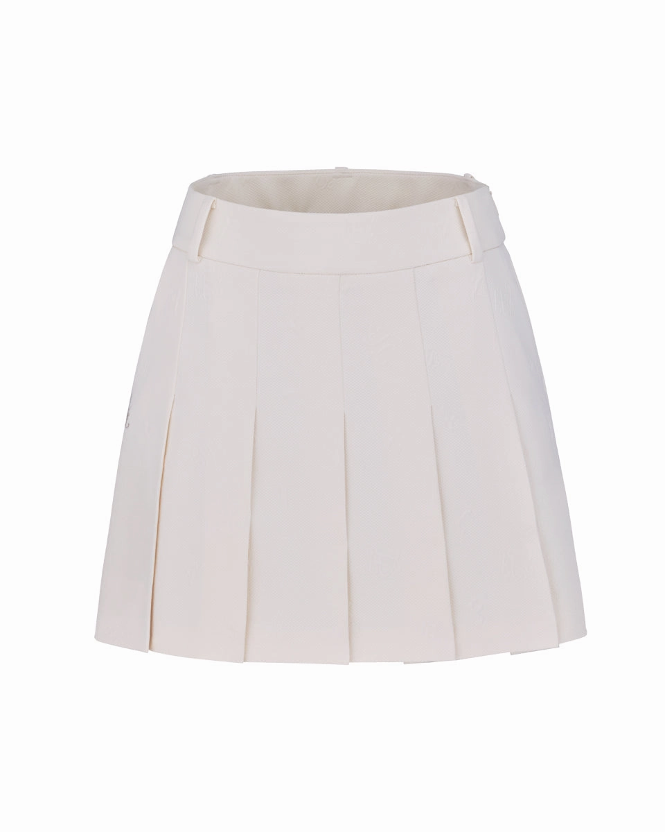 Fashion Tones Lettering jacquard pleated skirt - Cream