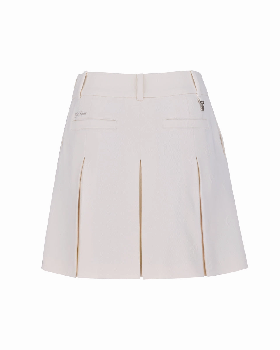 Style Fusion Chic Appeal Lettering jacquard pleated skirt - Cream