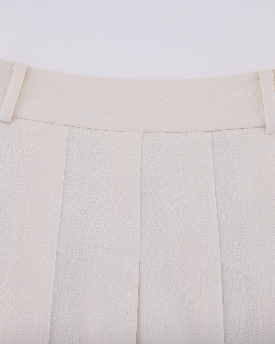 Texture Play Lettering jacquard pleated skirt - Cream