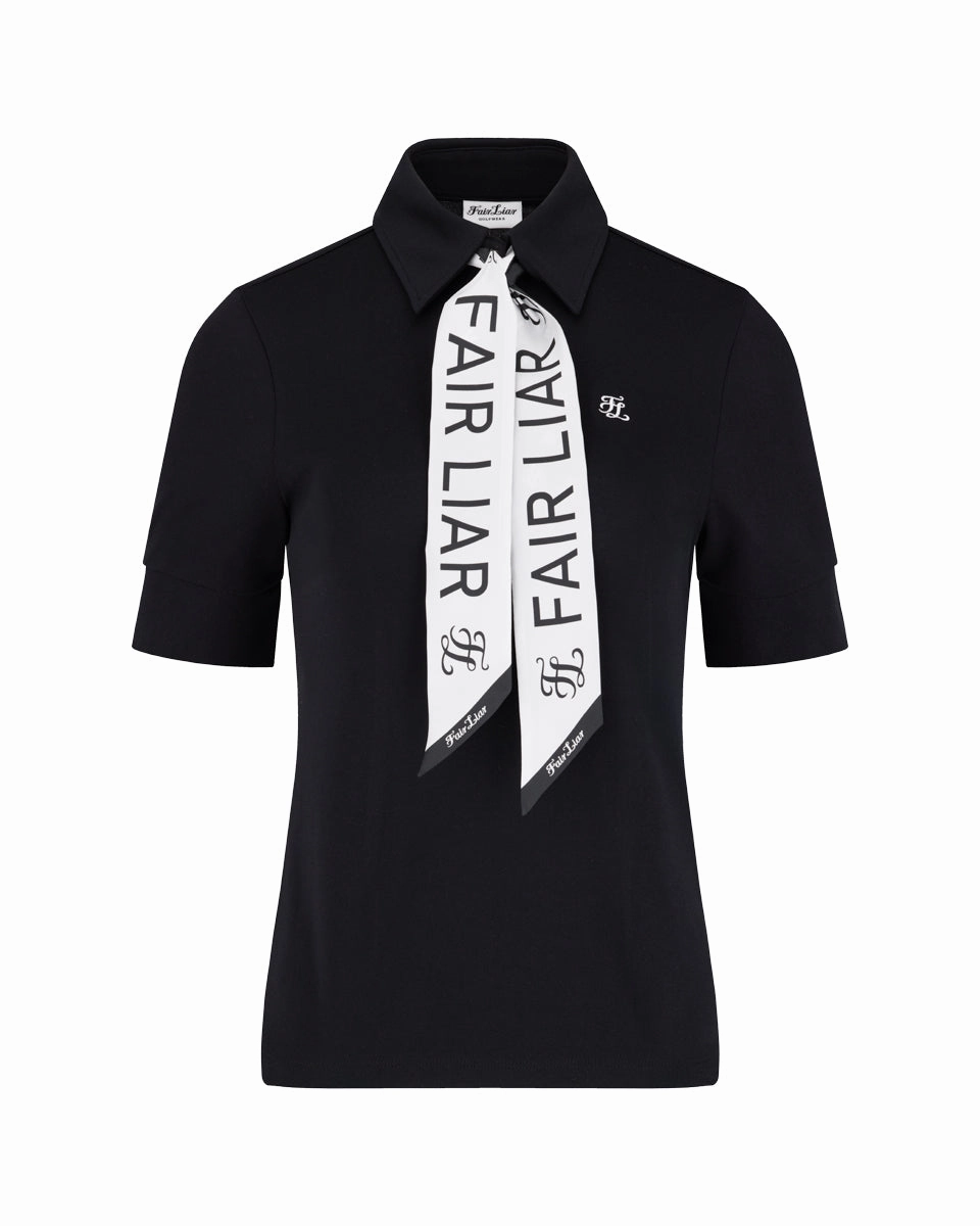 lettering scarf short sleeve t-shirt - Black LayeredCollar
