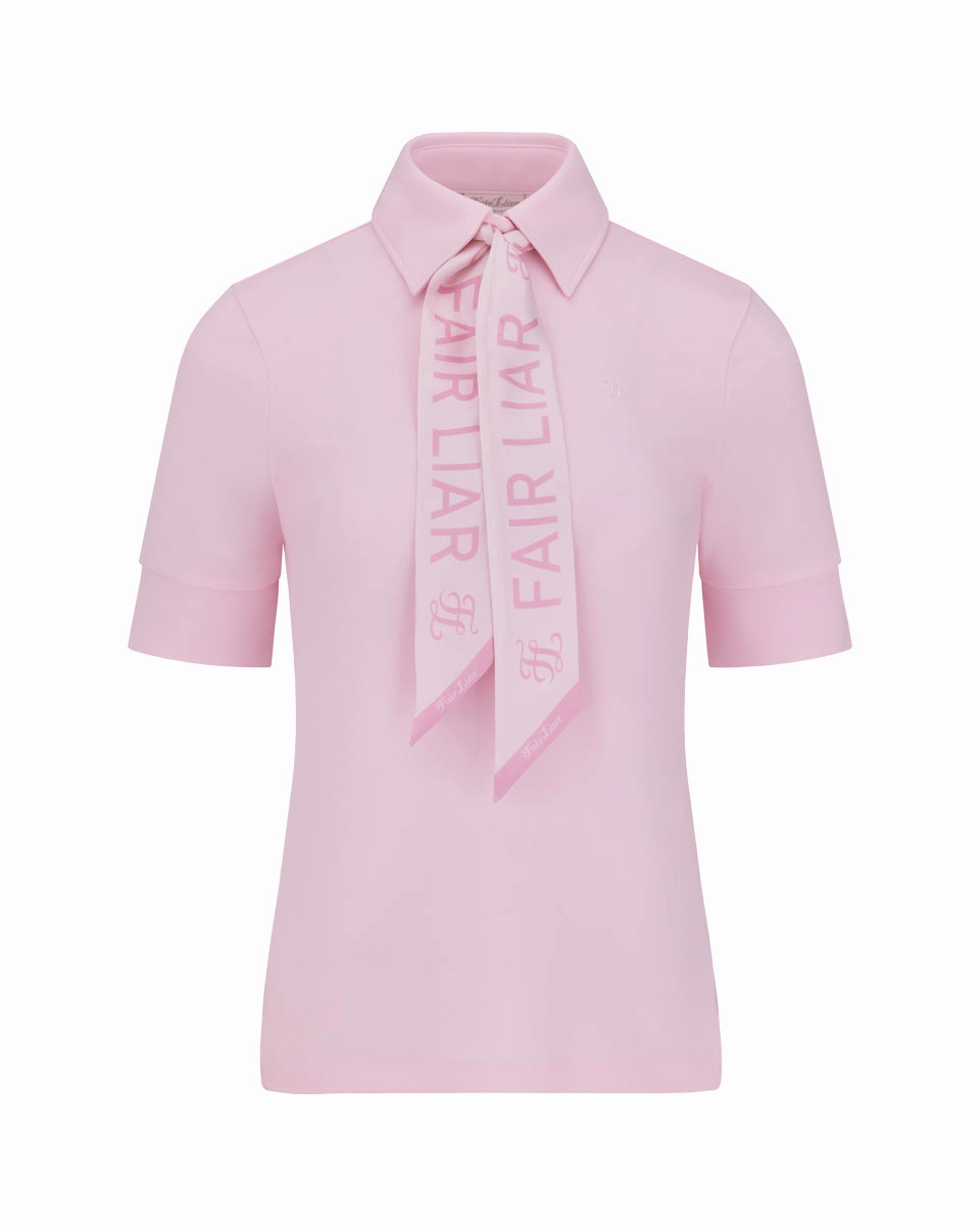lettering scarf short sleeve t-shirt - Pink Lightweight Weave Adjustable Hemline