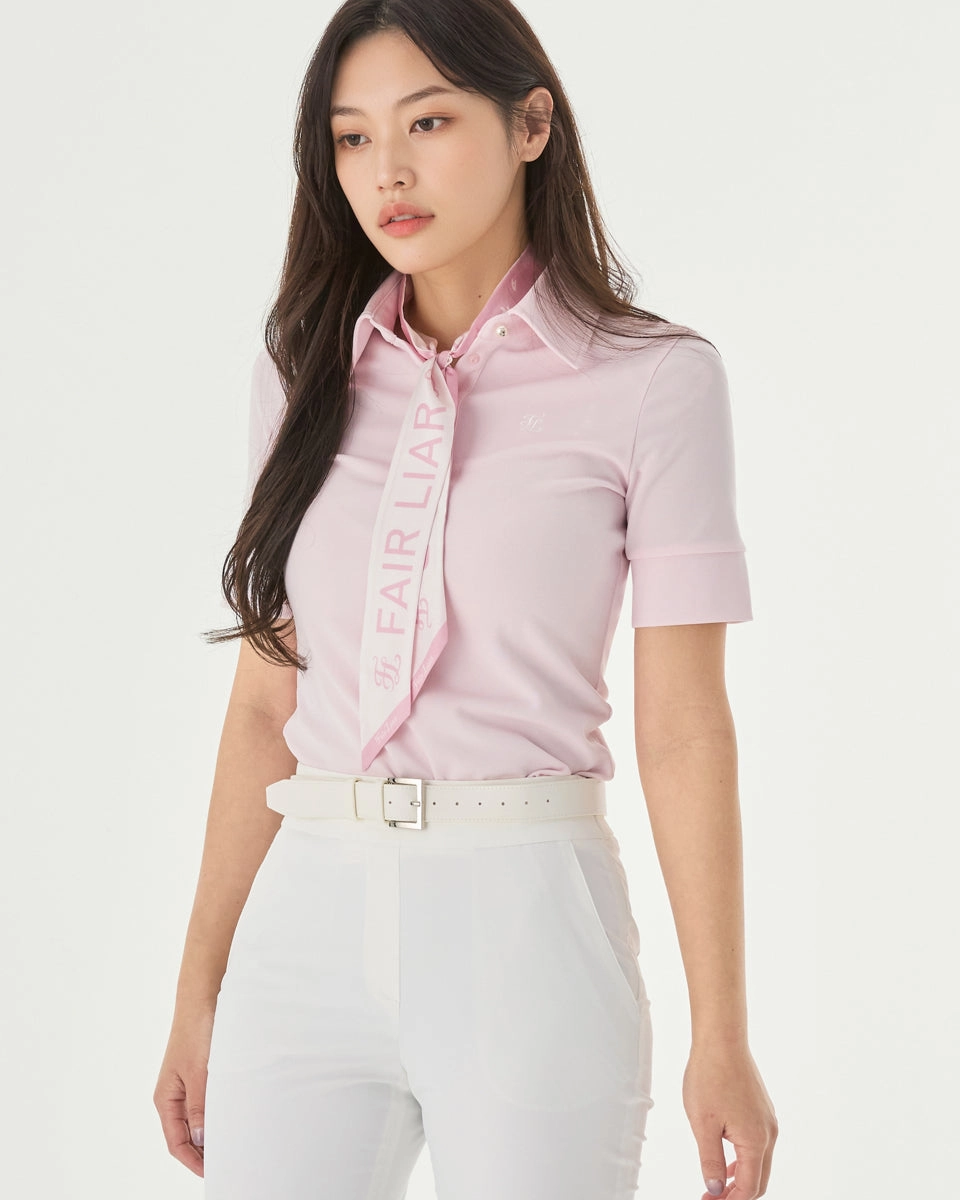 NonChafeCollarTech lettering scarf short sleeve t-shirt - Pink
