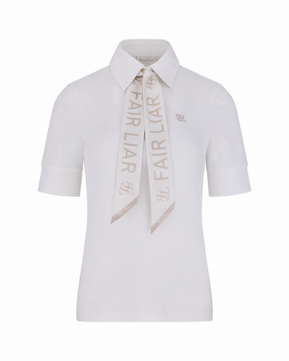 Breathable Mesh Back lettering scarf short sleeve t-shirt - White