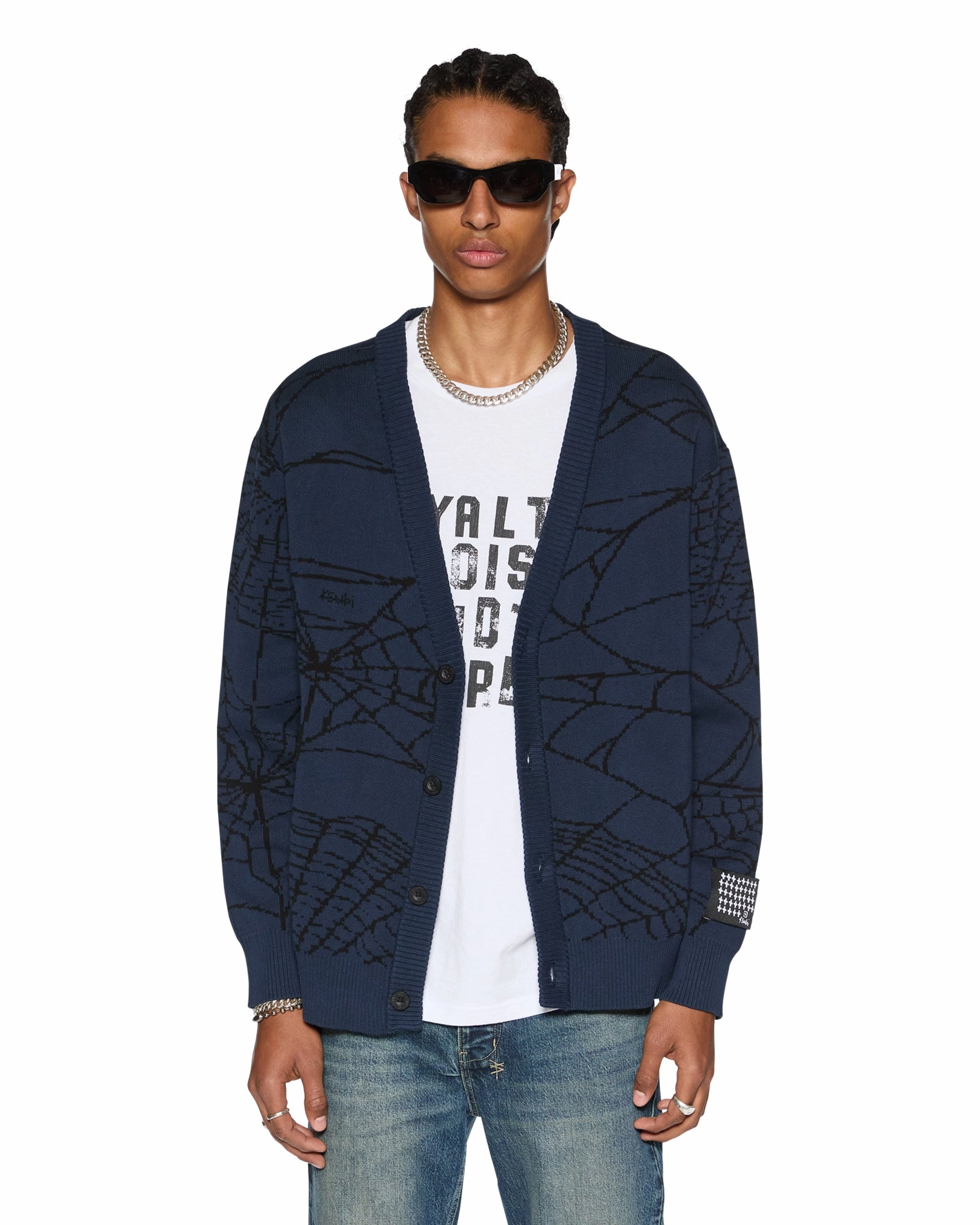 LIES KNIT CARDIGAN GASOLINE Light Reflective Printing