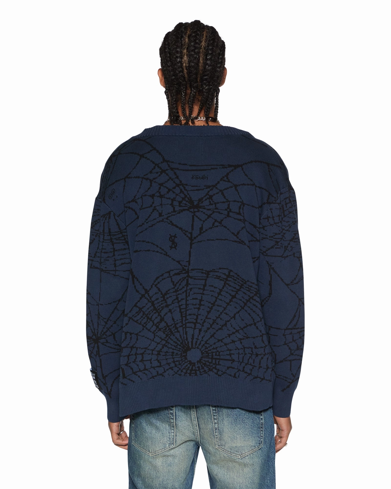 LIES KNIT CARDIGAN GASOLINE Layered Panel Design