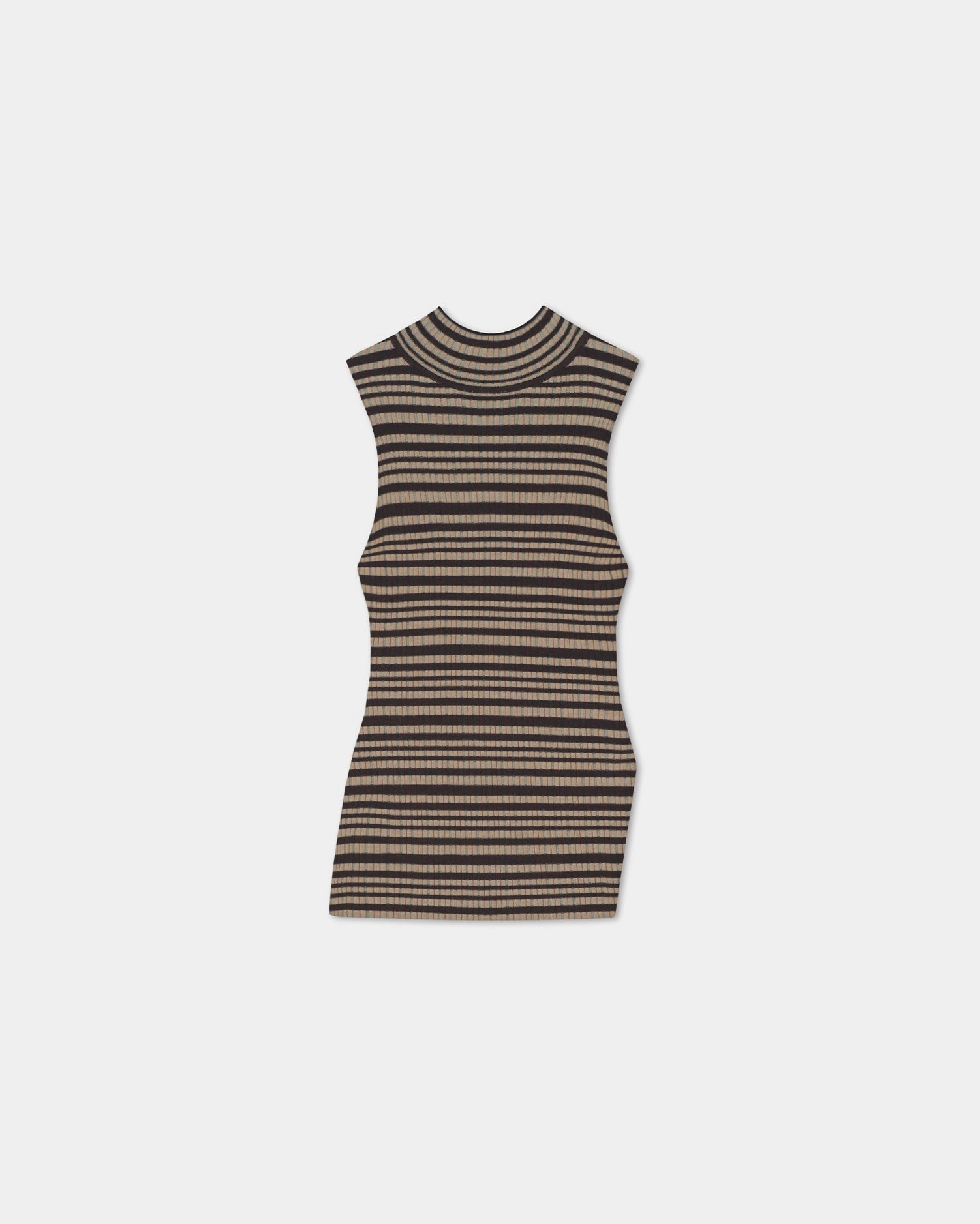 OdorResistant Technology Liezel - Fine Merino Rib Sleeveless Top - Black/Brown/Green Stripe
