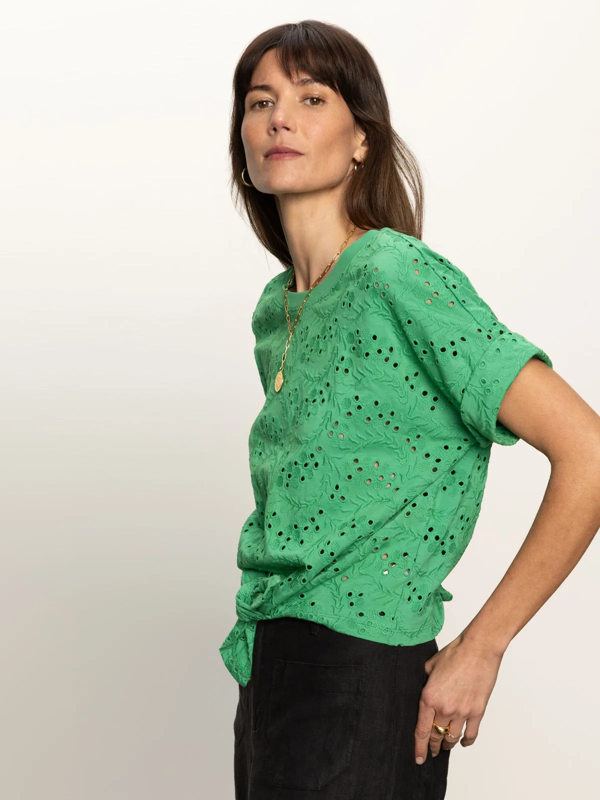All Day Eyelet Tee Palm Drip Dry Fabric Quick Fit