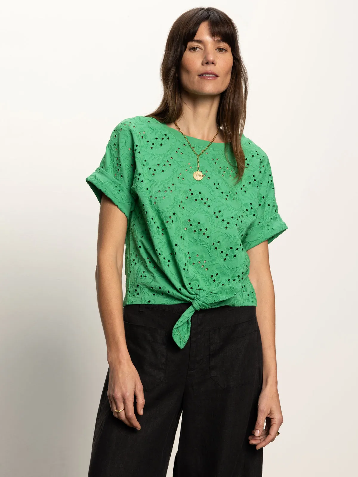 Easy Care Material Chic Fit All Day Eyelet Tee Palm