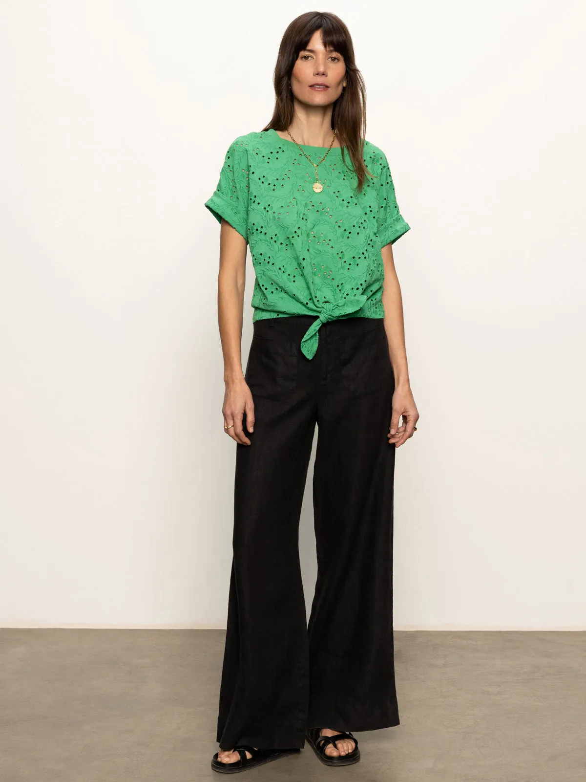 High-Quality Fabric Minimalist Aesthetic All Day Eyelet Tee Palm