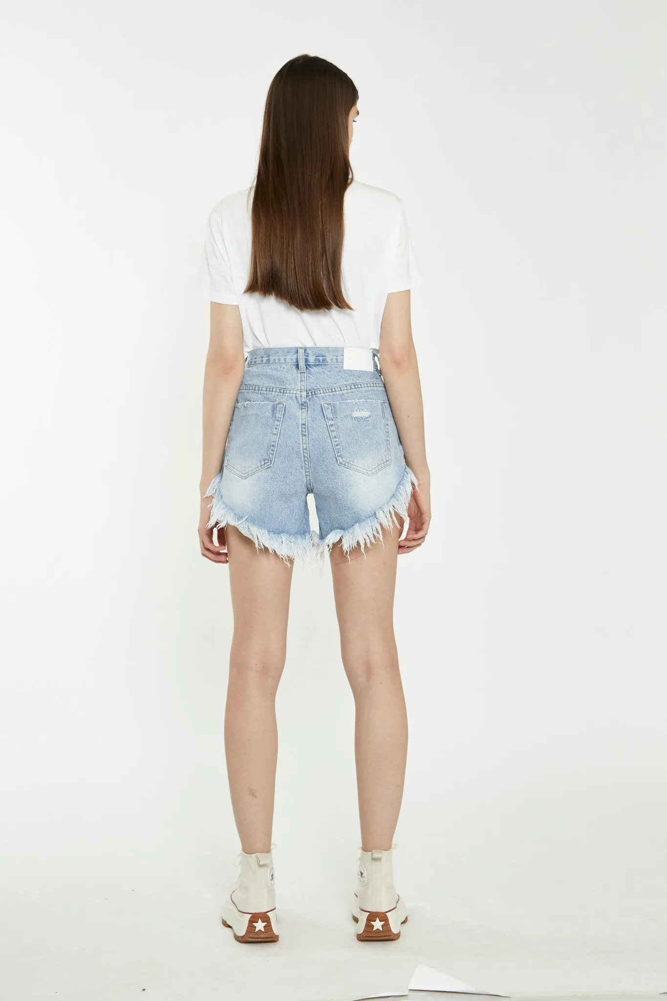 Light Stonewash Distressed Denim Shorts