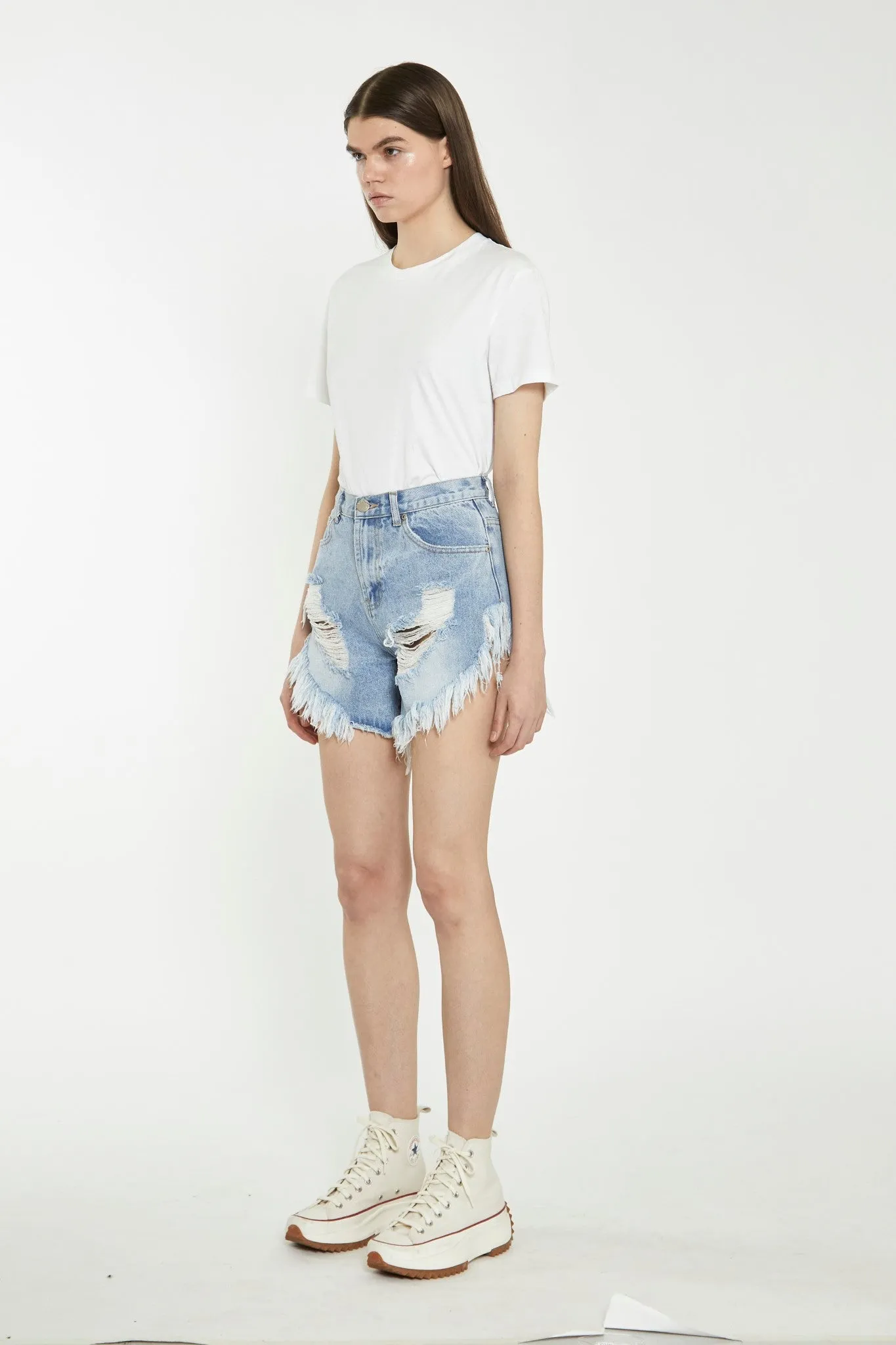 Light Stonewash Distressed Denim Shorts