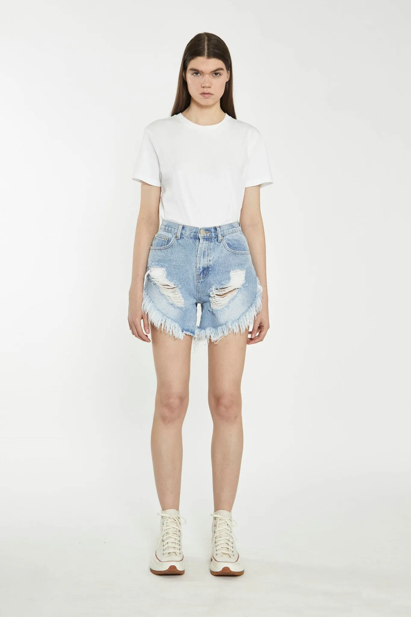 Light Stonewash Distressed Denim Shorts
