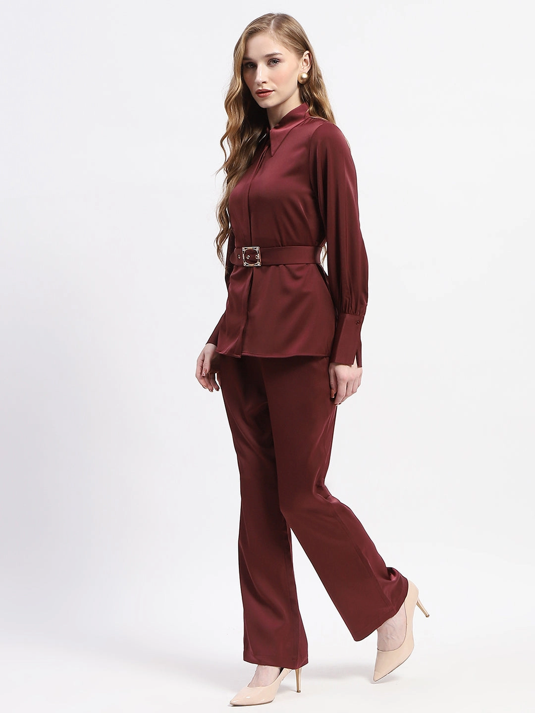 Madame Belted Shirt and Trousers Rust Orange Co-ord Set Soft Layering Natural Feel
