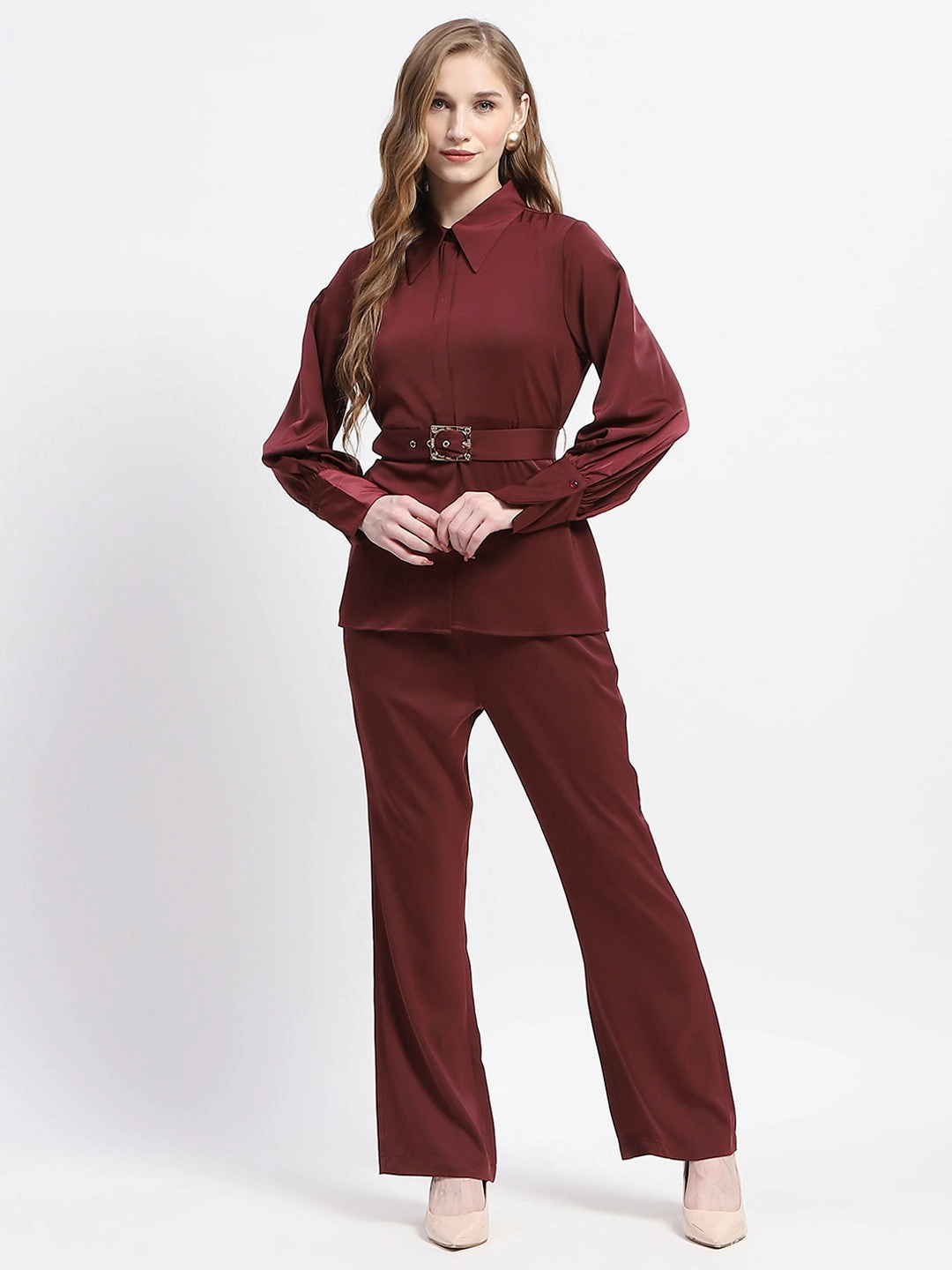Madame Belted Shirt and Trousers Rust Orange Co-ord Set Relax Line