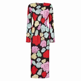 Silk Twill Floral Midi Dress Luxury Feel Clean Structure